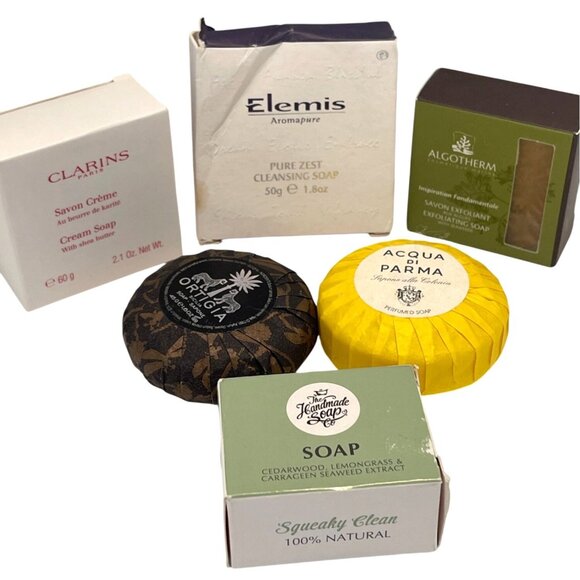 Luxury Soap Clarins Elemis Handmade Facial Bath Body Spa Travel Mini Set of 6 - Picture 2 of 11